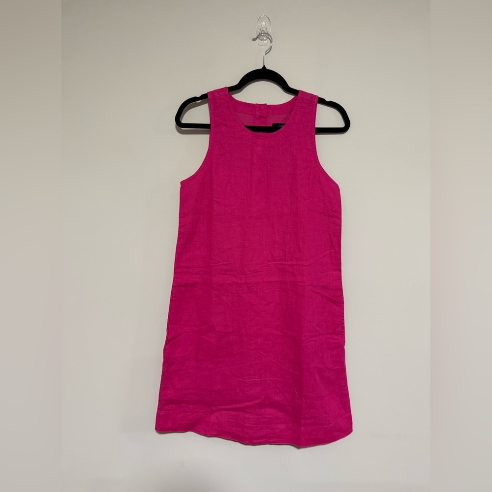 J. Crew Sleeveless Hot Pink Linen Button Back Sheath Dress Size XXS NWT